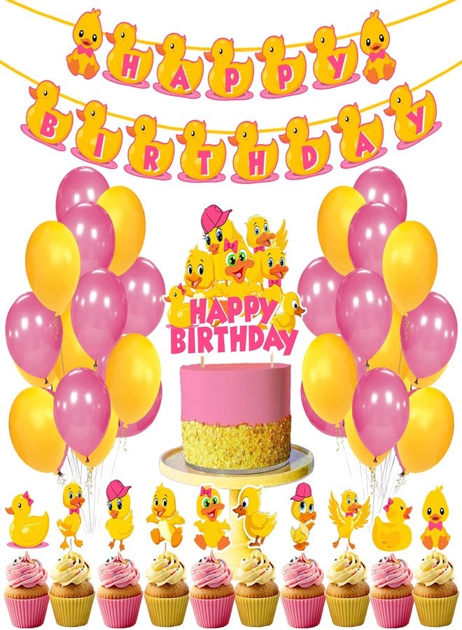 Zyozique 37 pcs Baby Duck Theme Party Decorations, Birthday Party Supplies Includes Happy Birthday Paper Banner , CakeTopper, Cupcake Toppers, Balloons for Kids Birthday Party Supplies - Image 1